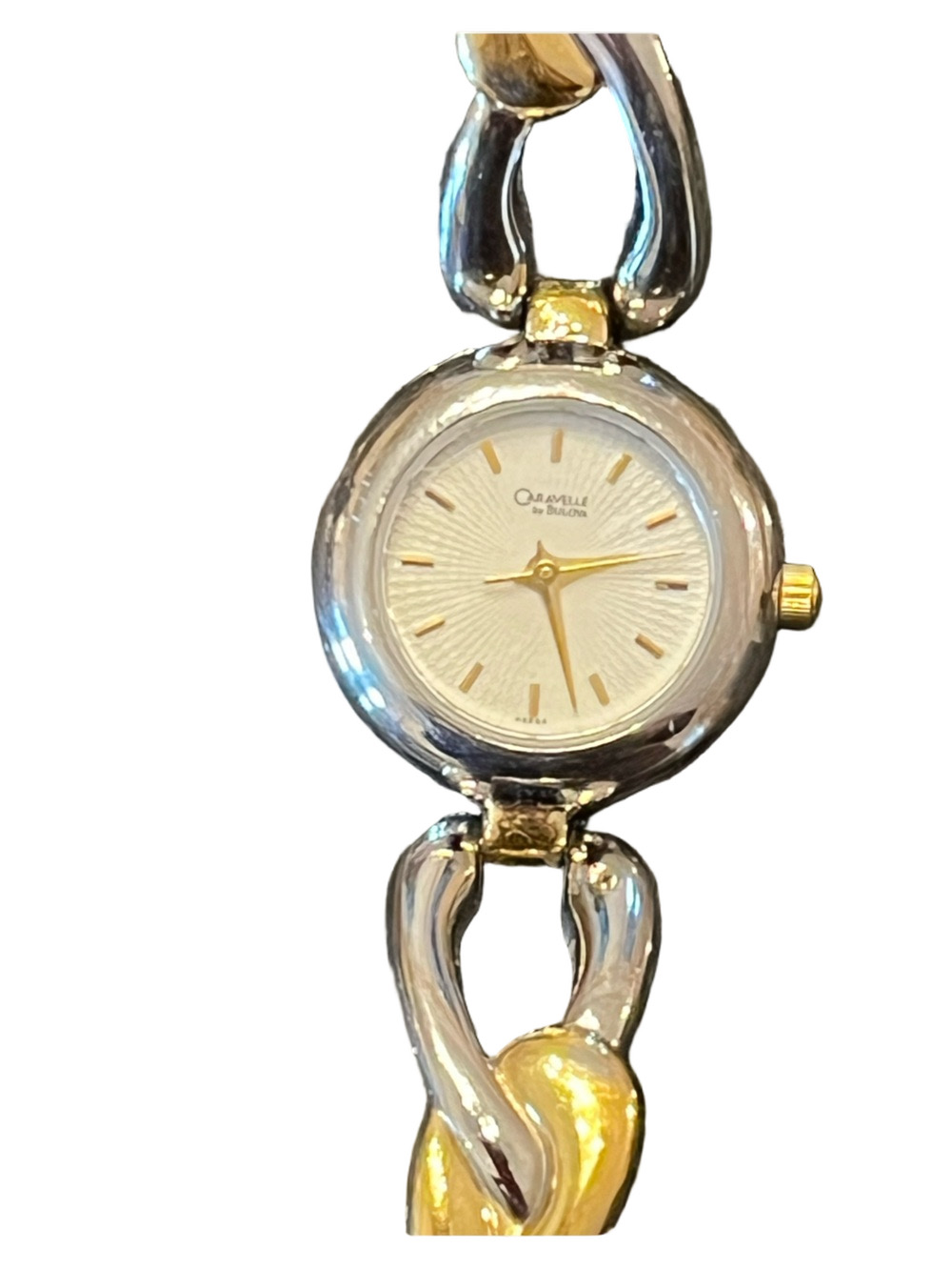 Vintage Caravelle by Bulova Two-Tone Twisted Link Bangle Dress Watch